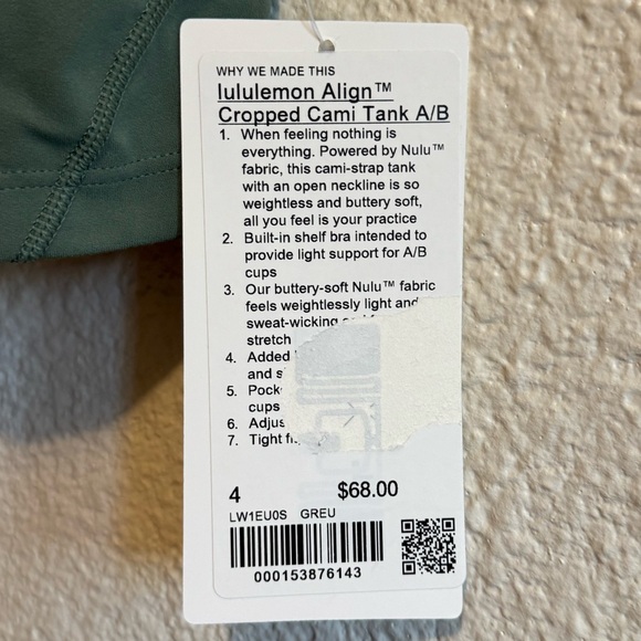 Lululemon Align Cropped Cami Tank Top
Light Support A/B Grey Eucalyptus Green - Picture 8 of 8